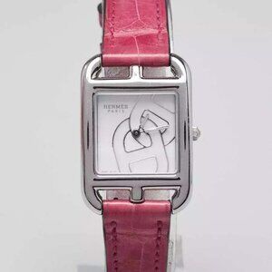Hermes Pink Alligator and Stainless Steel Chaine d'Ancre Cape Cod Swiss